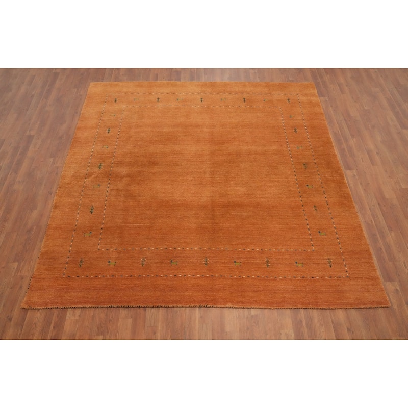 Hand Knotted Oriental 100% Wool Carpet Tribal Animal Pictorial Oranges & Rust Gabbeh Area Rug - 7' 11'' X 7' 9''
