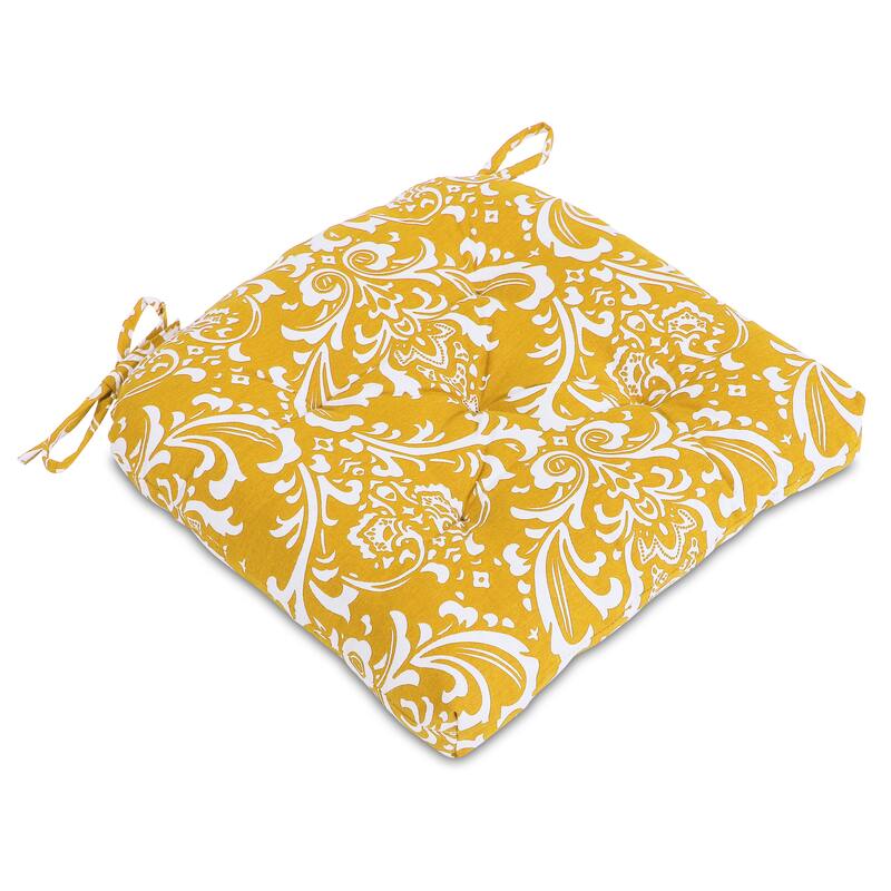 Handcrafted Cotton Damask Chair Seat Pads Cushions with Ties - 16''x16'' (Set of 2)