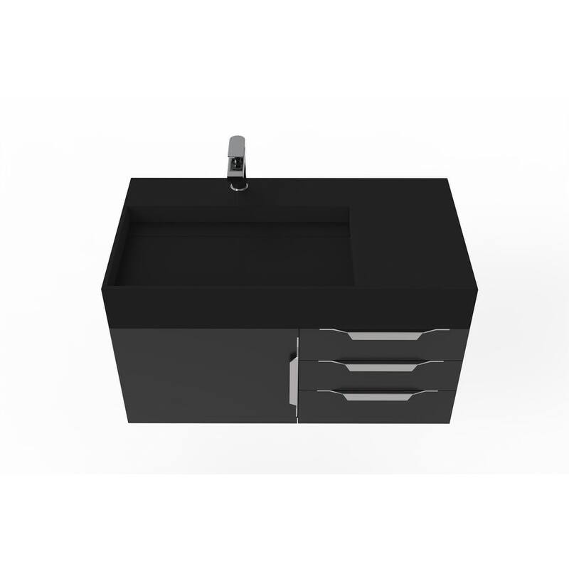 Amazon 36" Wall Mounted Bathroom Vanity Set w/ Black Top