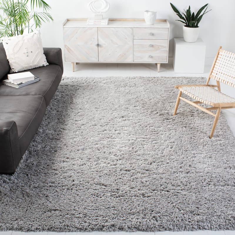 SAFAVIEH Polar Shag Bibi Glam Solid 3-inch Extra Thick Rug - Silver - 4' Square