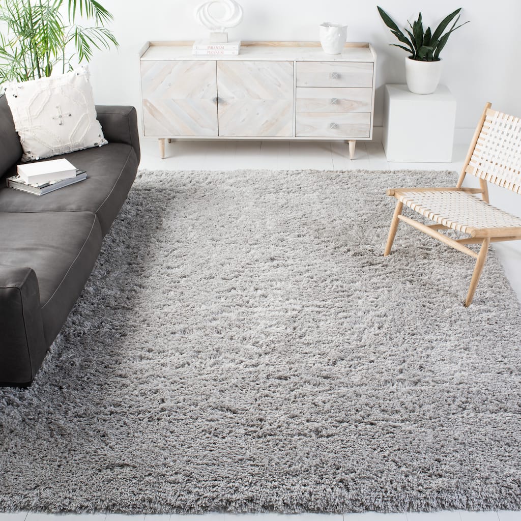 SAFAVIEH Polar Shag Bibi Glam Solid 3-inch Extra Thick Rug - Silver - 4' Square