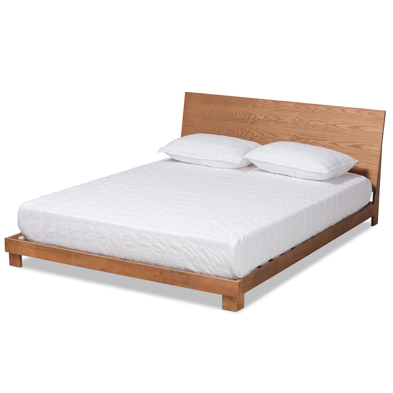 Haines Modern and Contemporary Walnut Brown Finished Wood Platform Bed - Queen