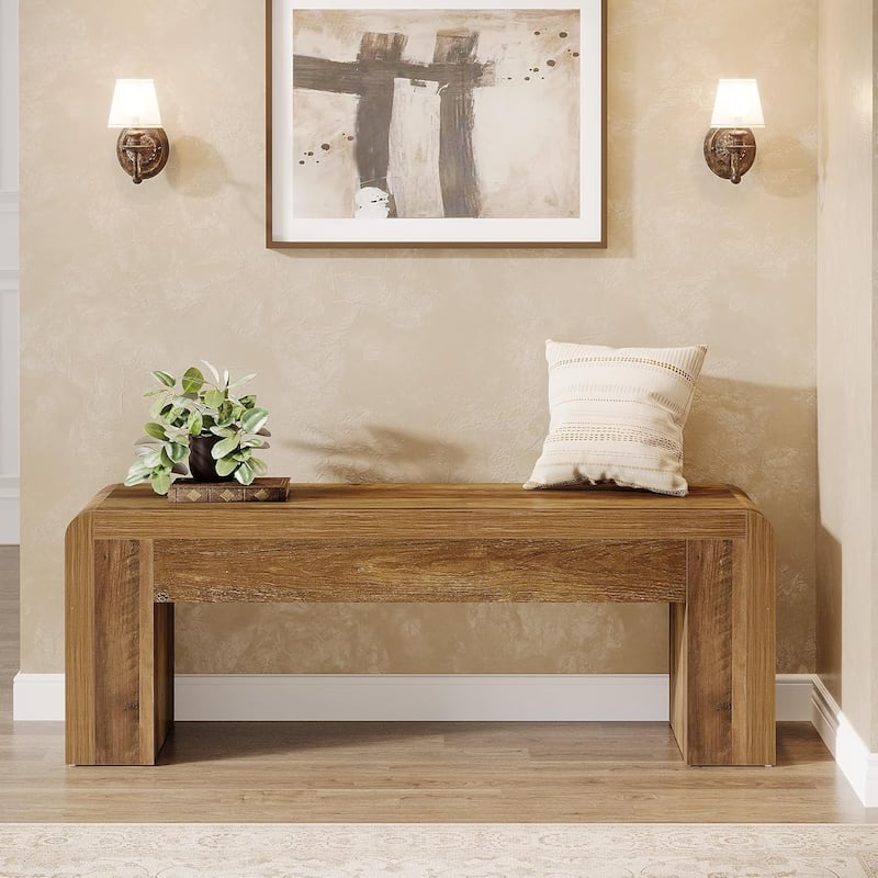 48" Entryway Bench, Long Farmhouse Wood Shoe Bench, End of Bed Bench