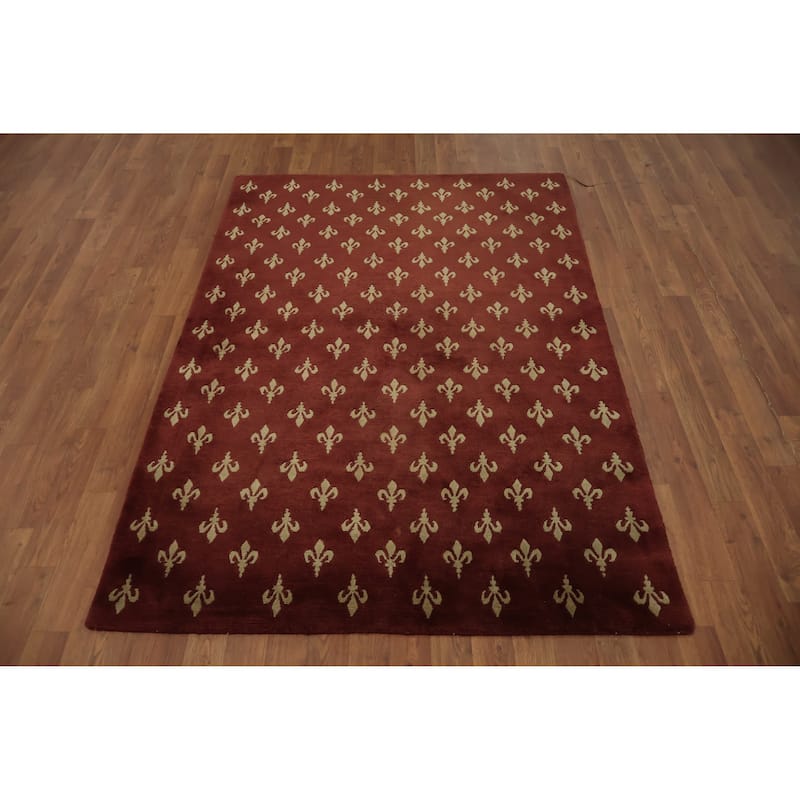 Hand Knotted Oriental 100% Wool Carpet Modern All-Over Oranges & Rust Nepalese Area Rug - 5' 11'' X 4' 1''