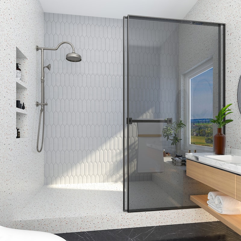 CASAINC Exposed Pipe Shower System with 8-In Rainfall Shower Head and Handheld Shower
