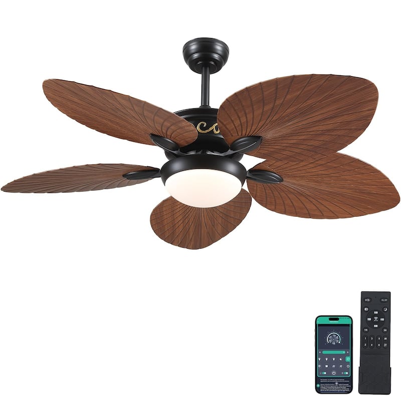 44"/52" Palm Leaf Tropical Ceiling Fan with Light,Indoor and Outdoor Ceiling Fan,Waterproof - 52"-Brown2
