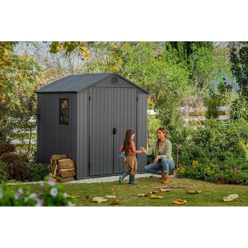 Keter Darwin 6x6 ft. Resin Outdoor Storage Shed With Floor for Patio Furniture and Tools, Graphite - 6x6 FT
