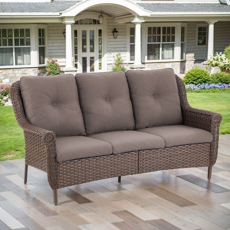 Gymojoy Premium Outdoor 3-Seat Wicker Sofa with Comfortable Cushions - 1-Piece - Grey
