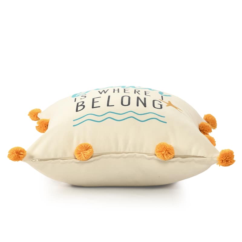 Sevita Blue/Orange Coastal The Beach Is Where I Belong Polyester Throw Pillow, 20" x 20"
