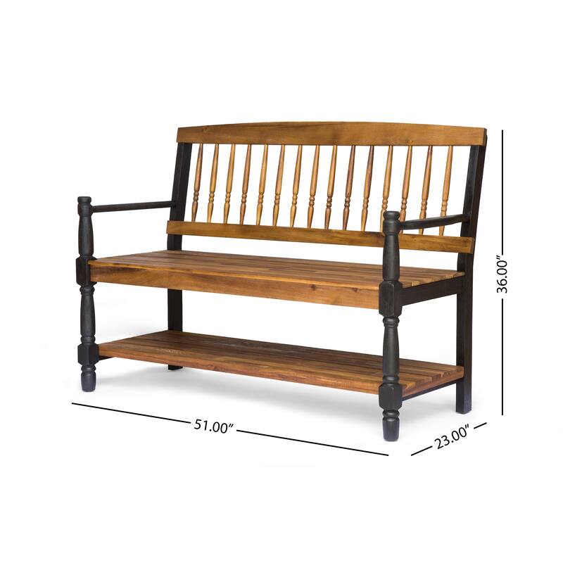 Lennon Acacia Wood Bench with Shelf by Christopher Knight Home