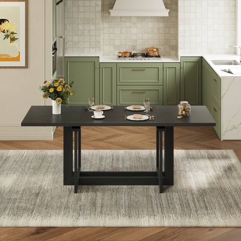 82" Rustic Extendable Dining Table with 2 Removable Leaves, Trestle Kitchen Table