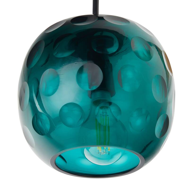 Quinn River of Goods Black Metal and Hand Blown Glass 6-Inch Pendant Light with Adjustable Hanging Cord - 6" x 6" x 60"