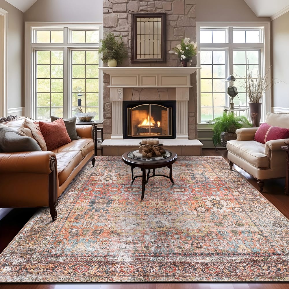 World Rug Gallery Transitional Distressed Washable Non-Slip Area Rug