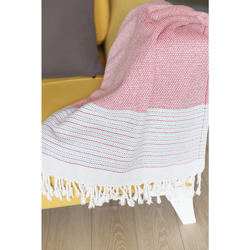 Turkish Cotton Handwoven Single Throw Blankets with Tassels