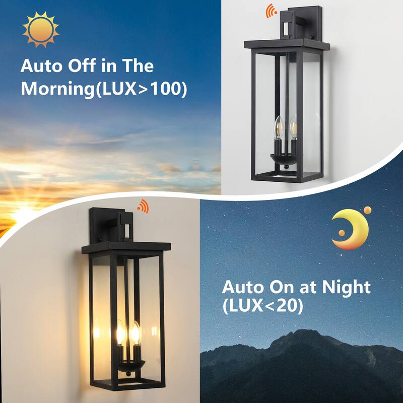 Anmytek 22" Dusk to Dawn Outdoor Wall Lantern Matte Black Weatherproof Porch Light