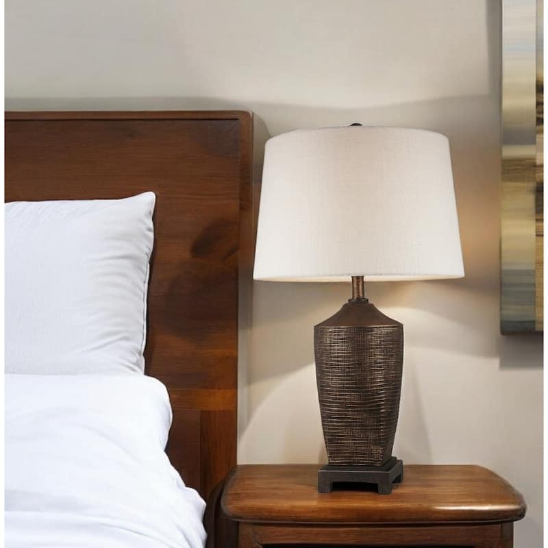Bronze Polyresin Urn Table Lamp with Off White Empire Shade 3Way Switch - 17” x 17” x 30” (D x W x H)