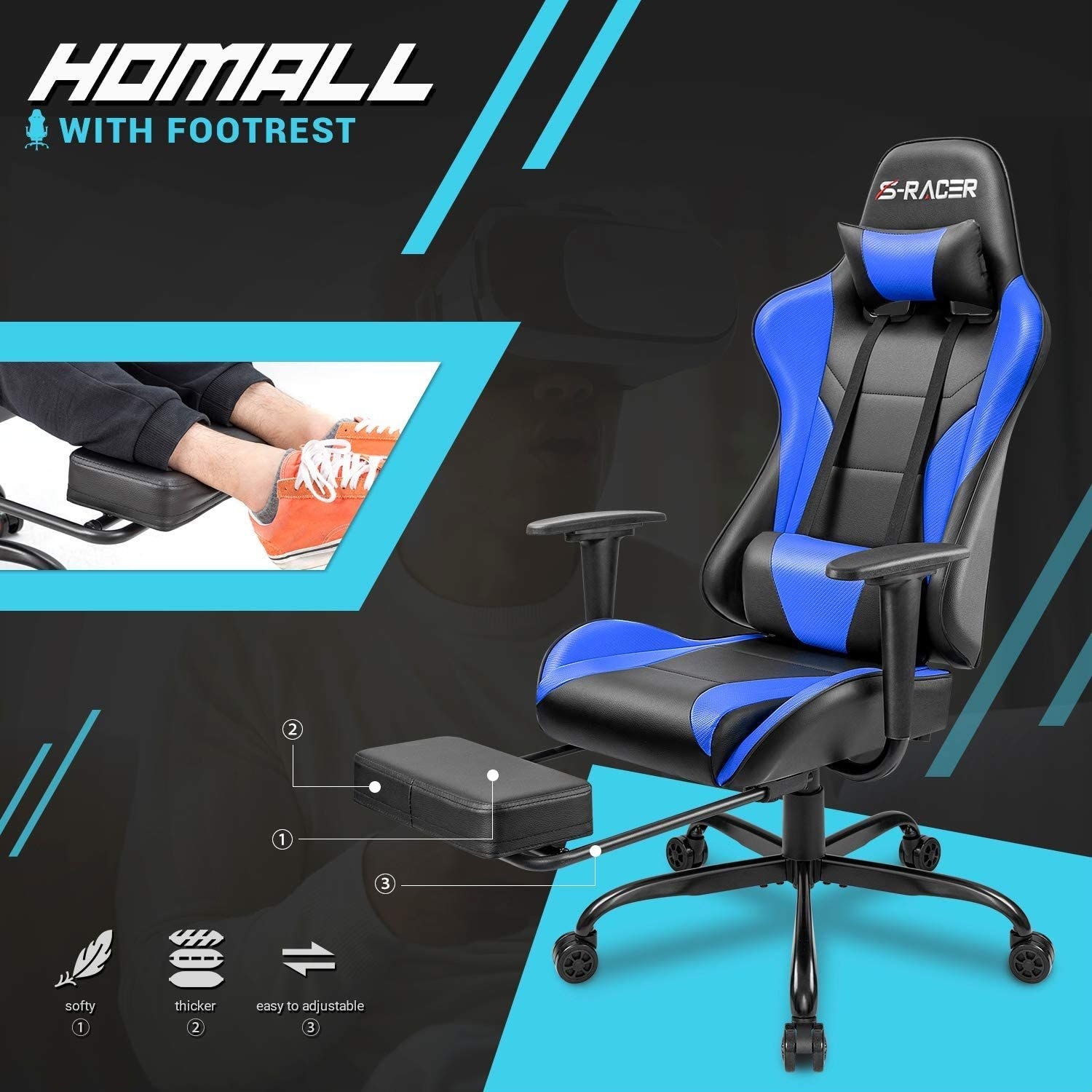 Homall gaming chair with footrest deals