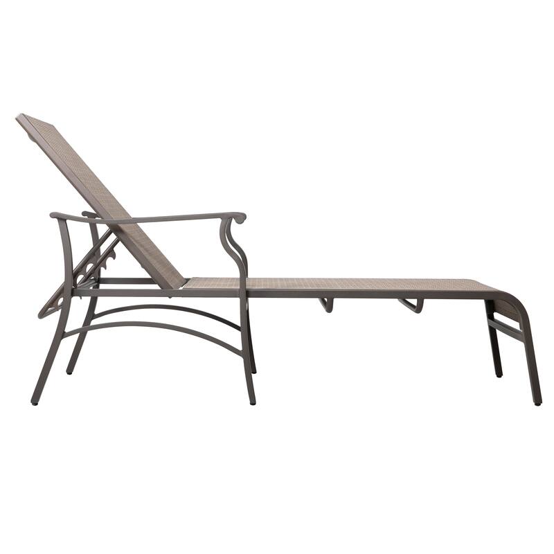 Patio Time 2 Pieces Lounge Chair with 6-Position Adjustable Backrest, Brown