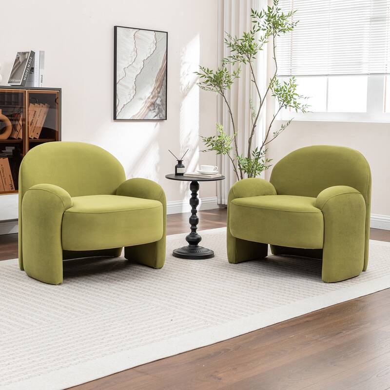 SEYNAR Modern Glam Velvet Thickened Seat Cushion Accent Chair Set of 2 - Green