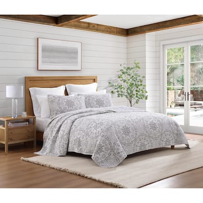 Ravenna Medallion Grey 3-Piece Cotton Reversible Quilt Set