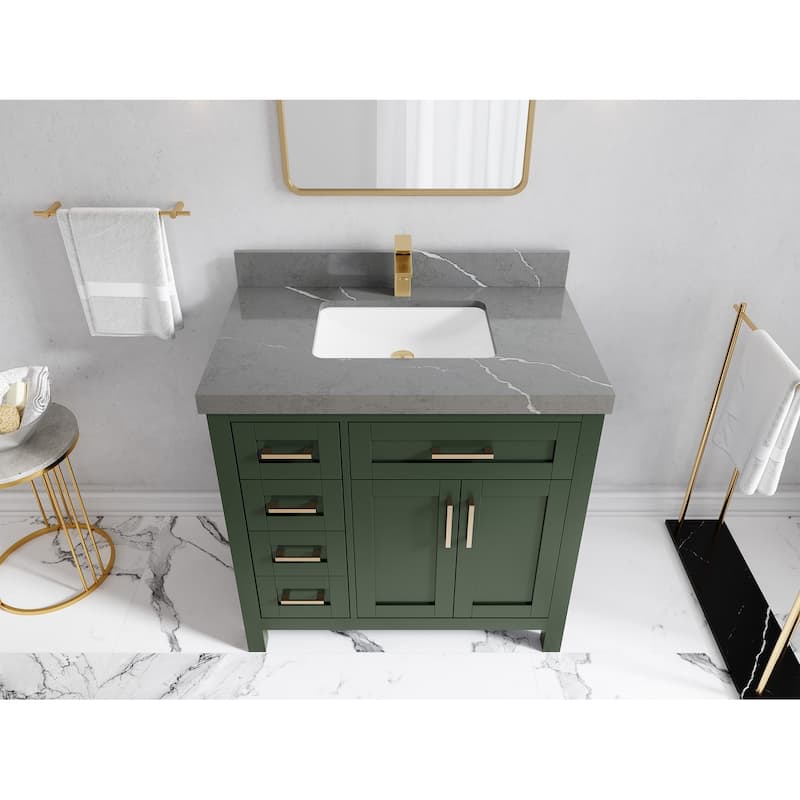 Willow Collections 36 in. W x 22 in. D Cambridge Right Offset Sink Bathroom Vanity with Countertop - 2" Piatra Gray - Pewter Green