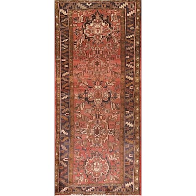 Geometric Pink Heriz Persian Vintage Runner Rug Handmade Wool Carpet - 3'10"x 10'1"