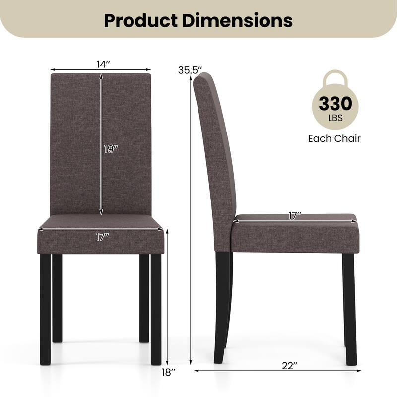 Set of 2 Modern Rubber Wood Dining Chairs with Faux Linen Upholstery and Cushioned Seats - 17" x 22" x 35.5" (L x W x H)