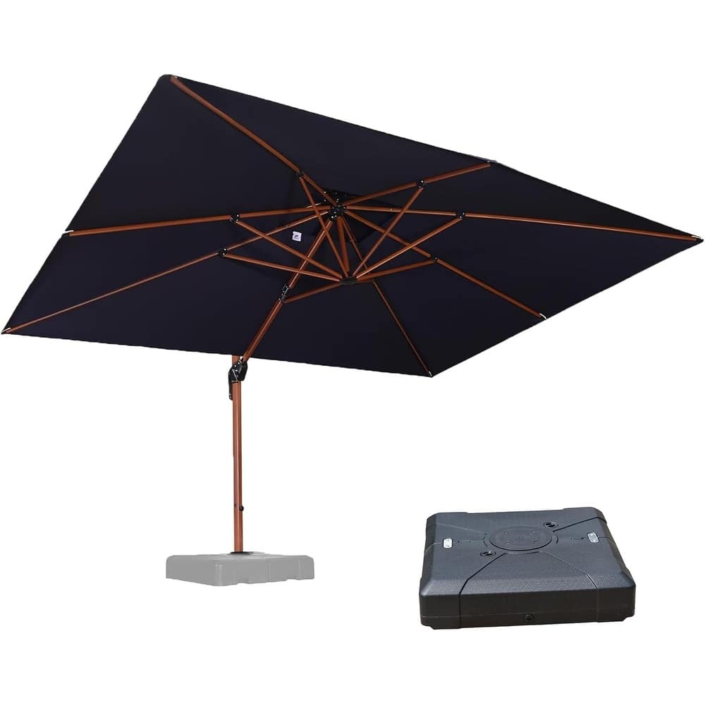 PURPLE LEAF 10 x 13ft Double Top Deluxe Wood Pattern Rectangle Patio Cantilever Umbrella with Base outdoor