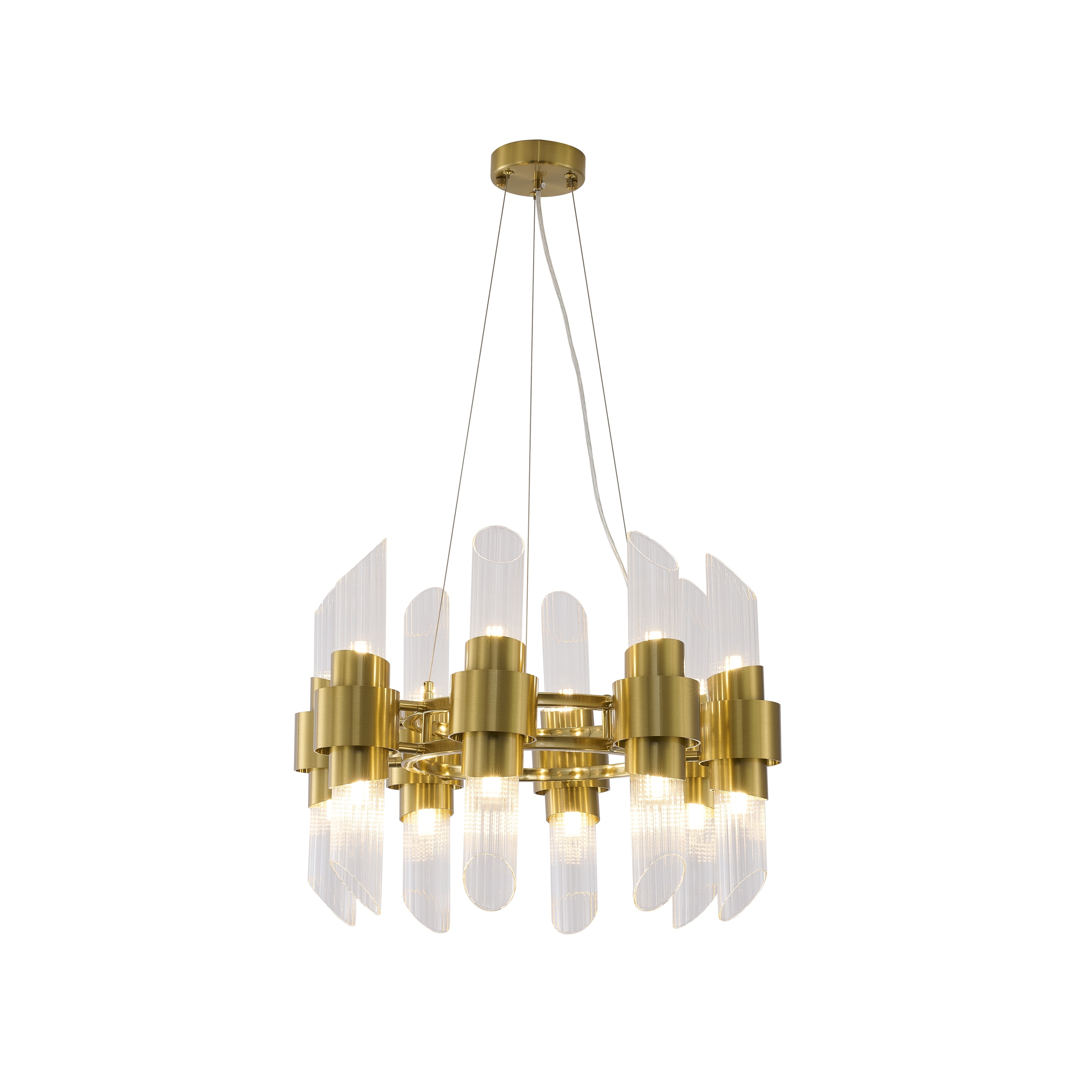 Transitional 16-Light Satin Brass Iron Chandelier With Glass Shades - N/A