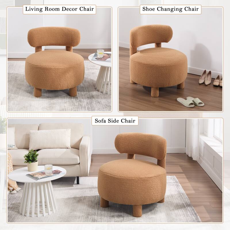 Fabric Armless Accent Chair with Curved Backrest & Solid Wood Legs
