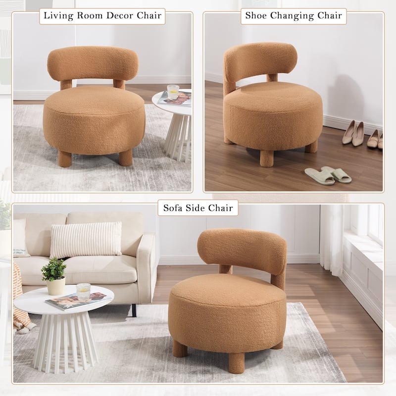 Teddy Fabric Armless Accent Chair With Curved Backrest And Solid Wood Legs Upholstered Chair Slipper Side Chair