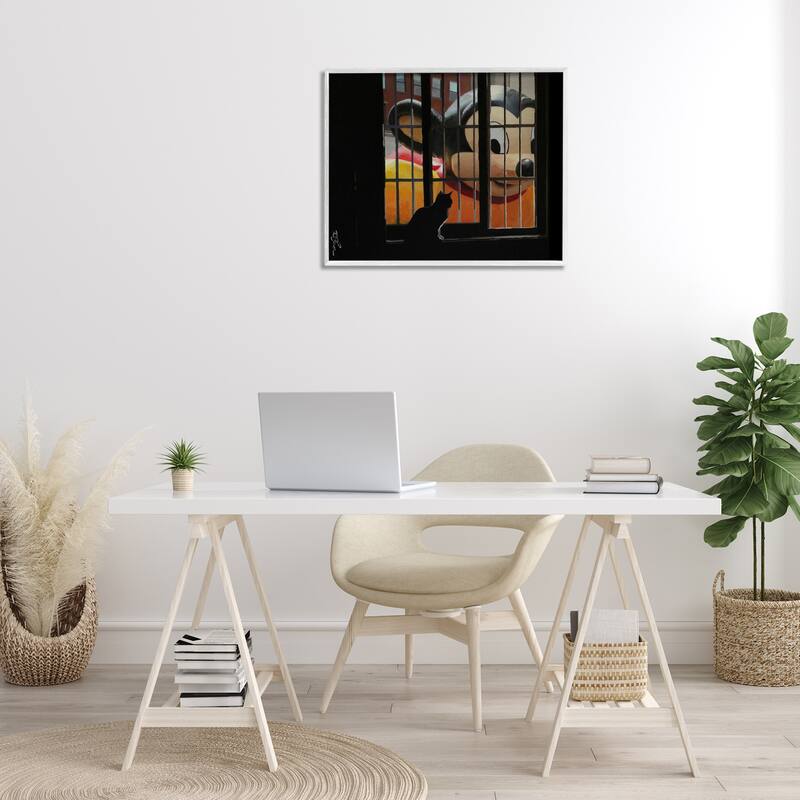 Stupell Mouse Character Peering at Cat Framed Giclee Art Design By Keith Thomson