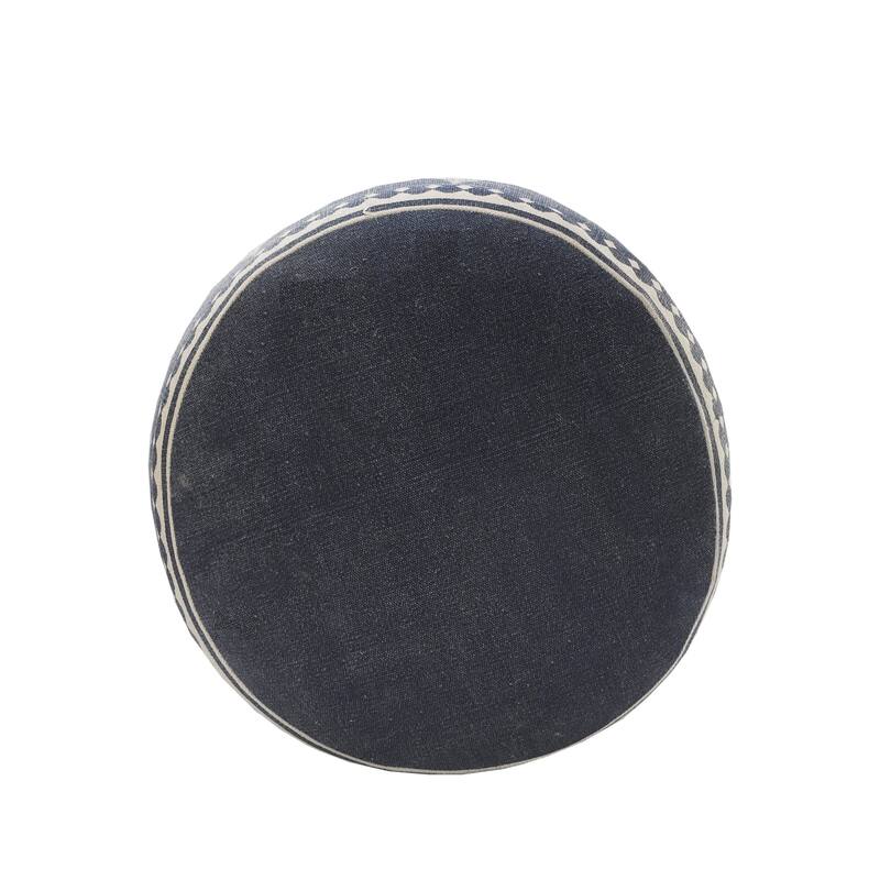 HomeRoots 18" Blue Cotton Cylinder Paisley Pouf Ottoman
