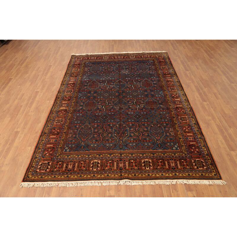 Hand Knotted Oriental 100% Wool Carpet Traditional Geometric Navy Blue & Blues Tabriz Area Rug - 10' 9'' X 7' 3''