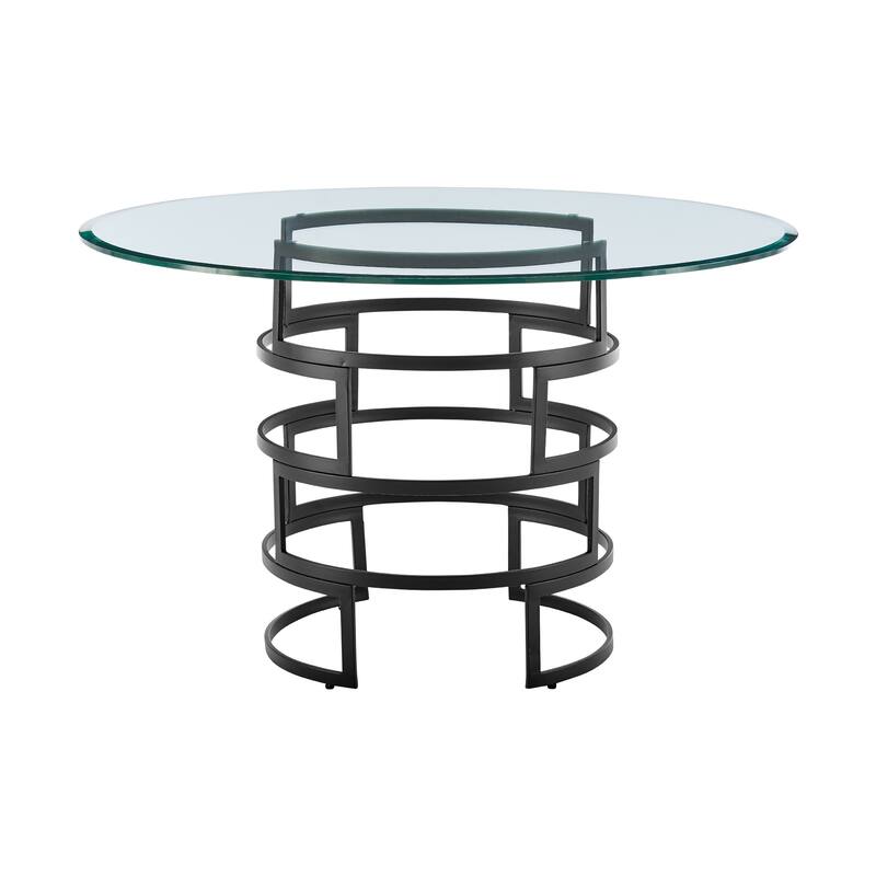 Diaz Morgan 5 Piece Round Glass Dining Table Set with Metal Frame and Upholstered Chairs