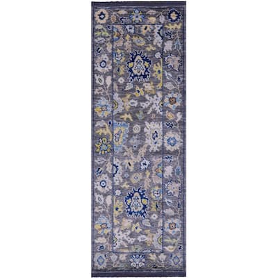Golden Nile Grey Turkish Oushak Hand Knotted Wool Runner Rug - 2' 9" X 7' 9" Runner