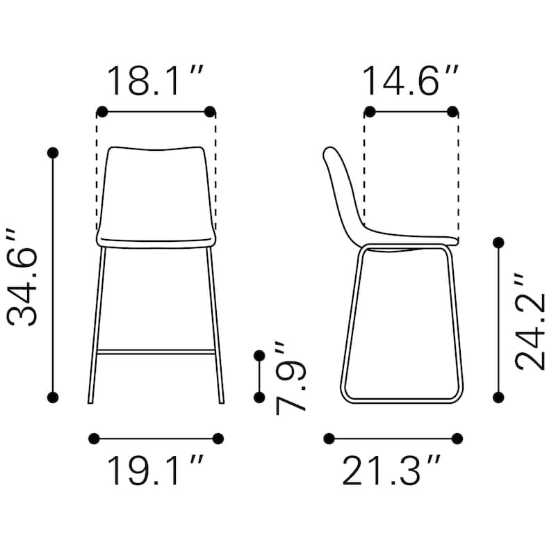 Smart Counter Chair (Set of 2) - 18.9" W x 21.3" D x 34.6" H