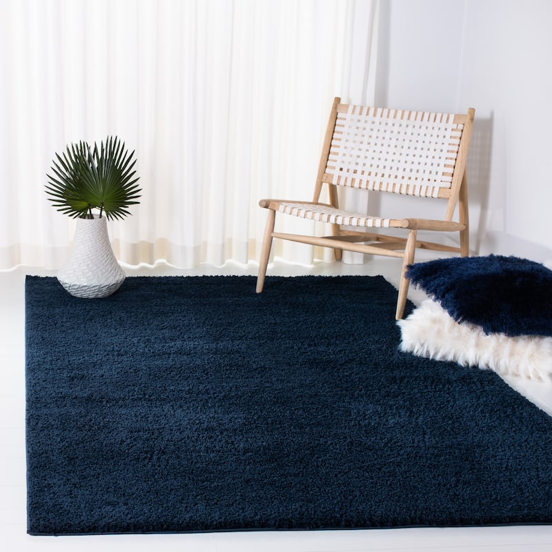 SAFAVIEH August Shag Severina Solid 1.25-inch Thick Rug - 6' x 9' - Navy