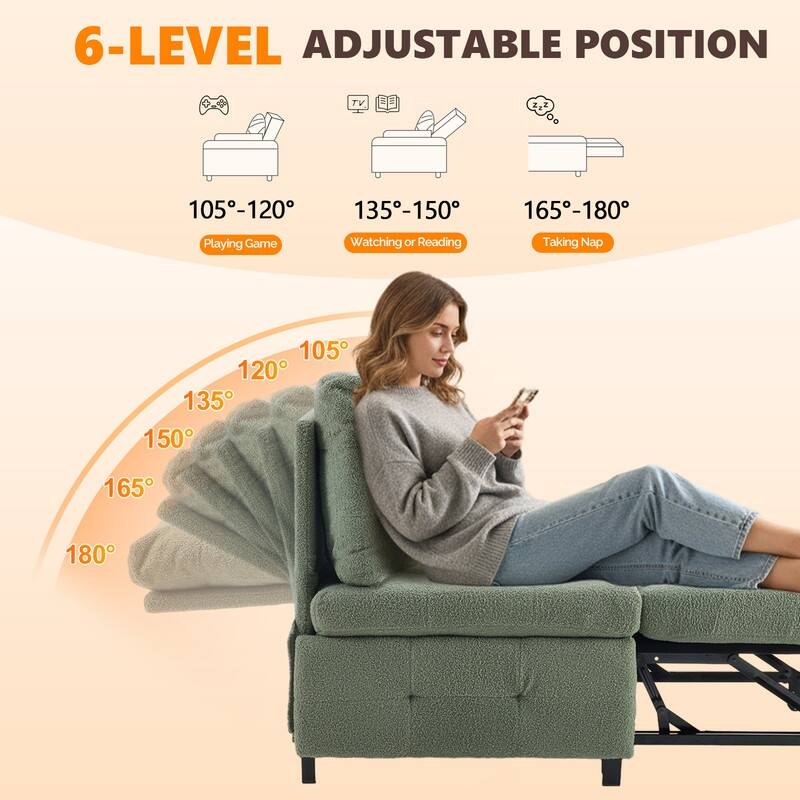 Teddy Fleece Armless Sleeper Chair Sofa Bed Space-Saving Pull-Out Chair Bed For Small Spaces