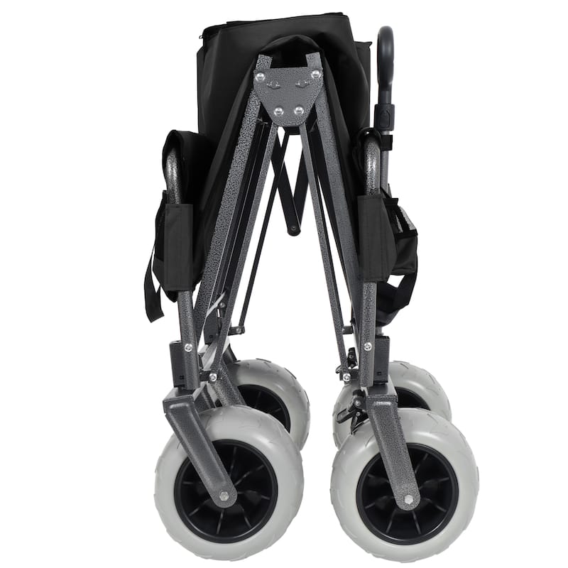 Folding Wagon with Bench Seat & 500 lbs Capacity-3-in-1 Collapsible Utility Cart with All-Terrain Beach Tires for Camping