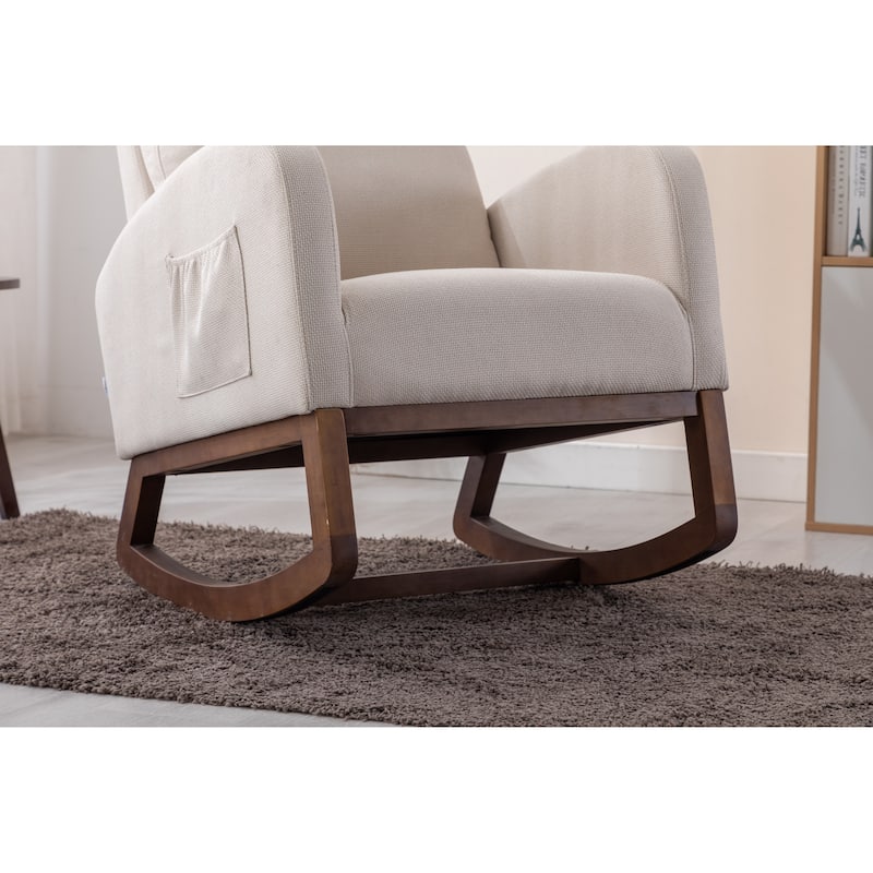 Beige 27" Upholstered Rocking Chair with Side Pocket