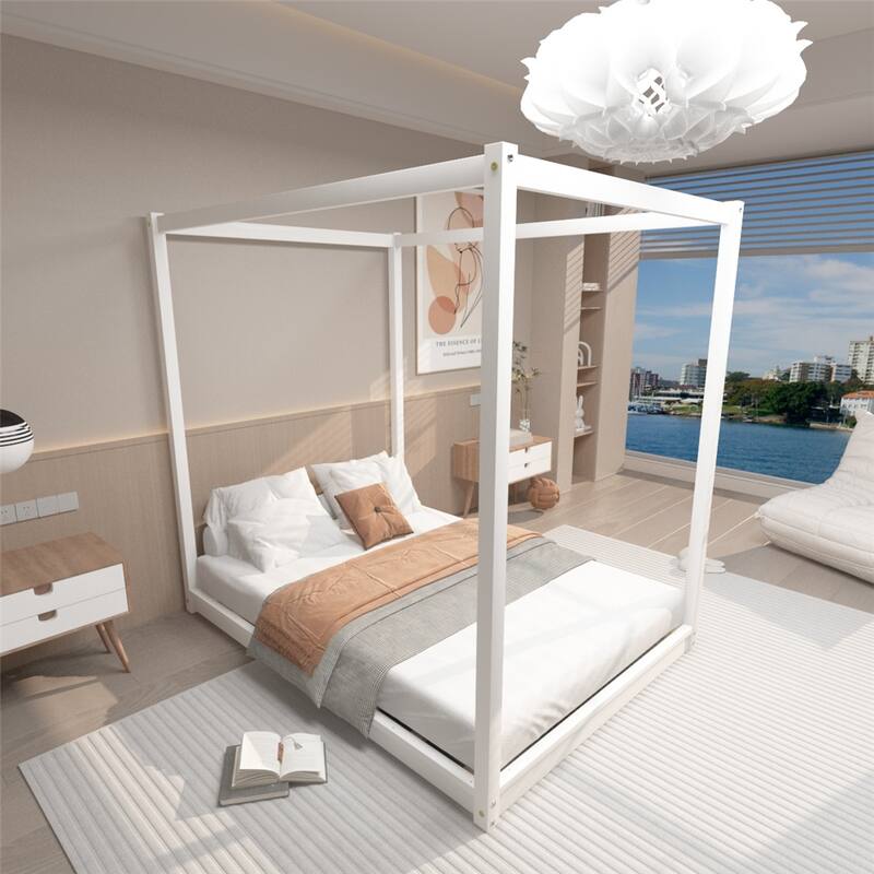Queen Size Canopy Platform Bed with Support Legs