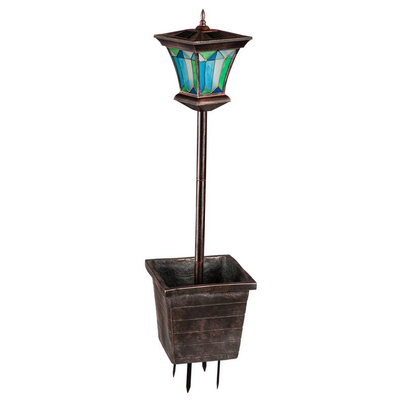 Solar Lantern Planter, Blue Mosaic Pattern
