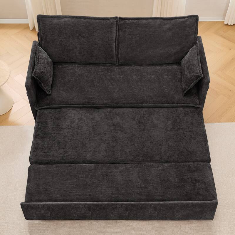 59.5" Ergonomic Sofa Bed with Storage & Charging - Supportive Chenille Convertible Sleeper, 800lb Capacity