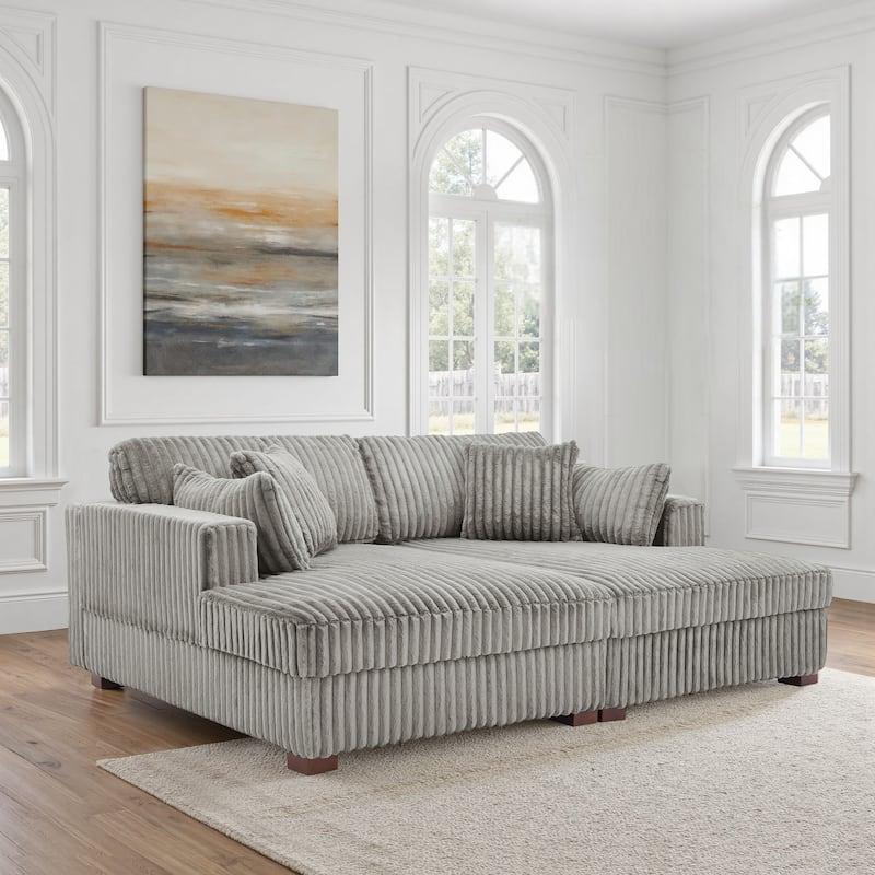 Sophia 84" W Plush Corduroy Chaise Lounge Modular Sectional Sofa