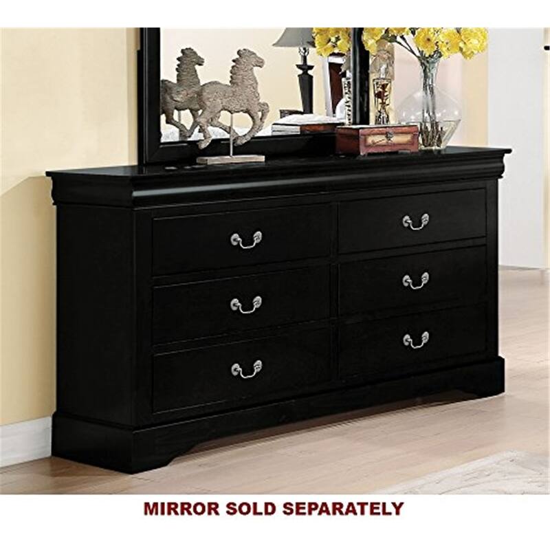 Retro Dresser 6 Drawer - Black Finish Storage Chest - Bedroom Furniture - 60 Inch Wide