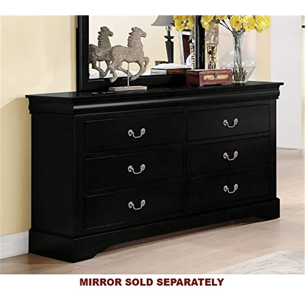 Retro Dresser 6 Drawer - Black Finish Storage Chest - Bedroom Furniture - 60 Inch Wide