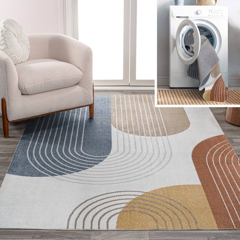 JONATHAN Y Vector Contemporary Minimalist Machine-Washable Multi Area Rug - 8 X 10