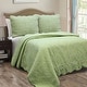 Full Queen Green Cotton Quilt Bedspread with Scalloped Borders - On ...