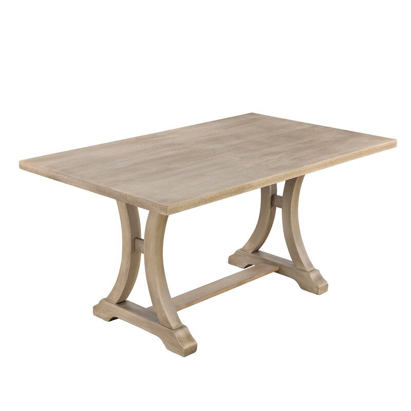 6-Piece Farmhouse Dining Table Set, Rectangular Trestle Table and 4 Upholstered Chairs & Bench